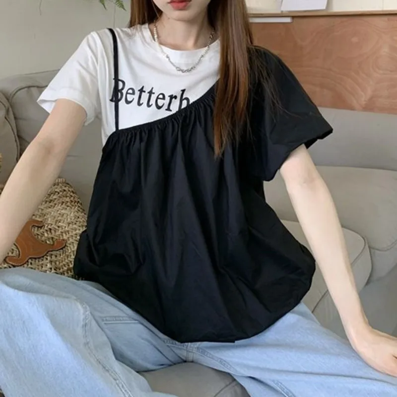 Fashion Aesthetics Design Y2k Fake Two Blouse Korean Irregular Patchwork Top Loose O Neck T Shirt Letter Print Short Sleeve Tees
Fashion Aesthetics Design Y2k Fake Two Blouse Korean Irregular Patchwork Top Loose O Neck T Shirt Letter Print Short Sleeve Tees