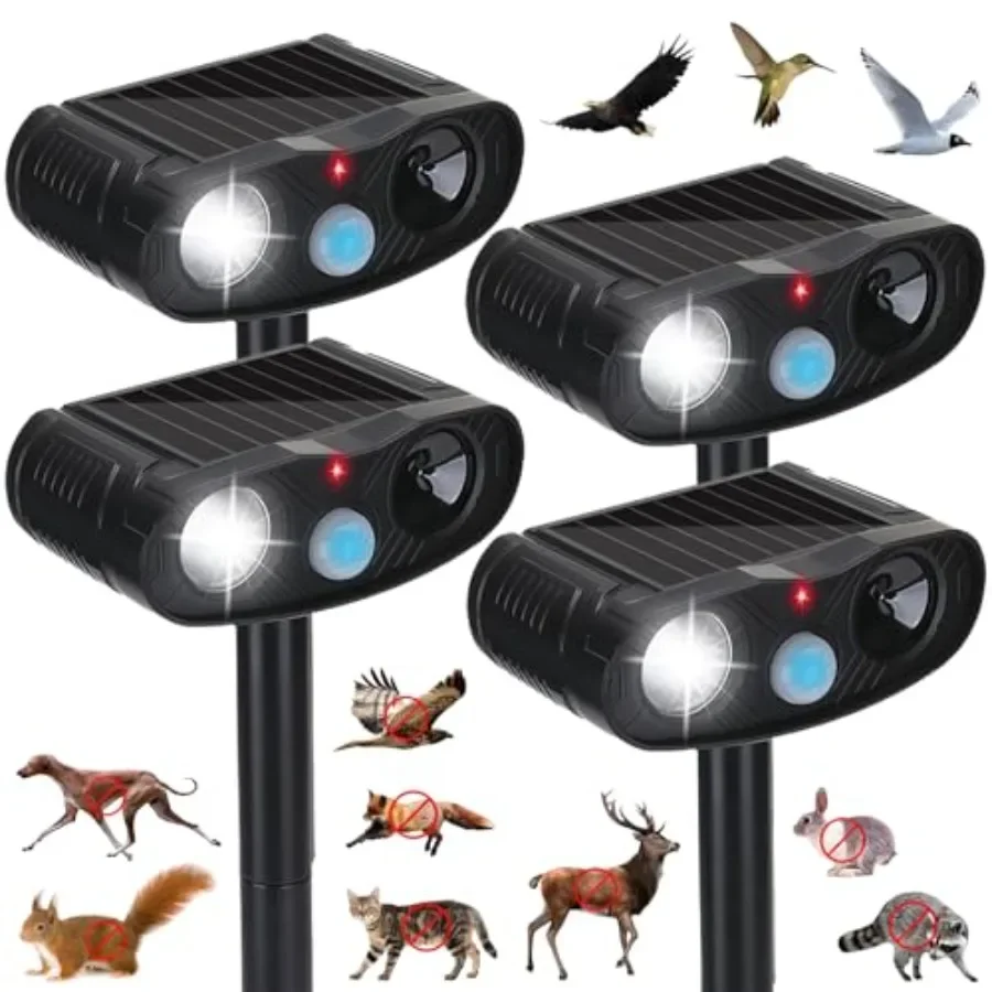Outdoor solar animal repeller for yard/garden use, ABS plastic, black, 4-pack with motion detection, ultrasonic sound, LED flas
Outdoor solar animal repeller for yard/garden use, ABS plastic, black, 4-pack with motion detection, ultrasonic sound, LED flas