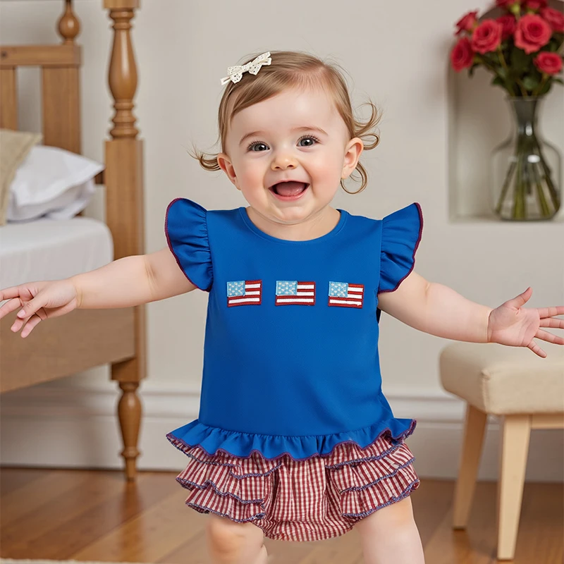 Baby Girls Independence Day Shorts Sets Short Sleeve Flag Embroidery Tops Plaid PP Shorts Summer 2 Pieces Sets
Baby Girls Independence Day Shorts Sets Short Sleeve Flag Embroidery Tops Plaid PP Shorts Summer 2 Pieces Sets