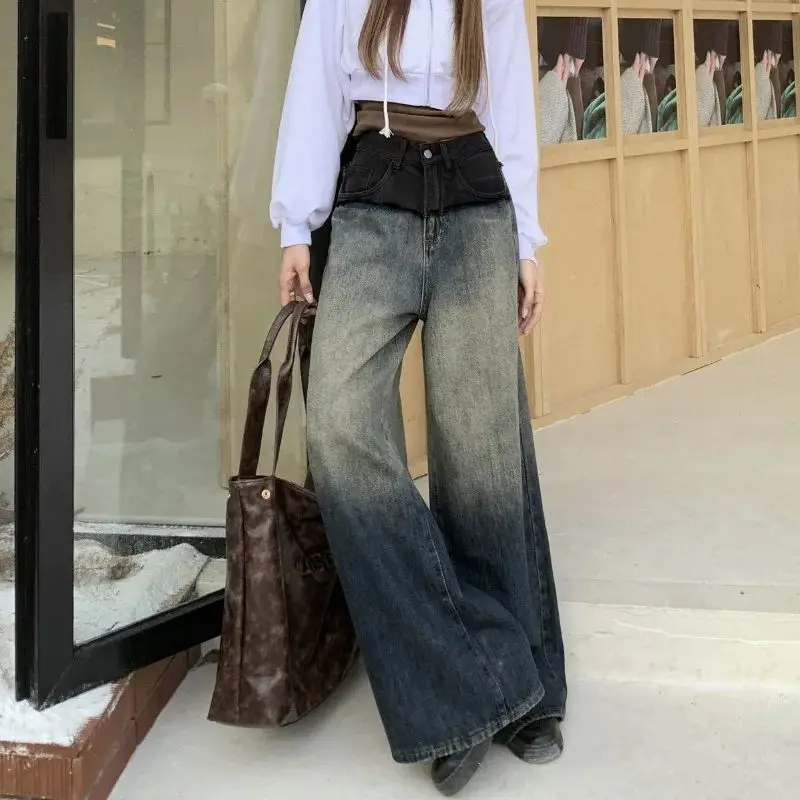 H.sa Autumn and Winter Retro Retro Loose Leg Color Block Wash Denim Floor Sweeping Pants
H.sa Autumn and Winter Retro Retro Loose Leg Color Block Wash Denim Floor Sweeping Pants