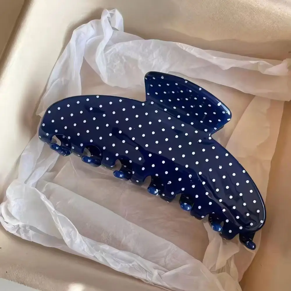 Elegant Navy Blue Polka Dot Hair Claw, Retro Style, Versatile Back Head Accessory
Elegant Navy Blue Polka Dot Hair Claw, Retro Style, Versatile Back Head Accessory