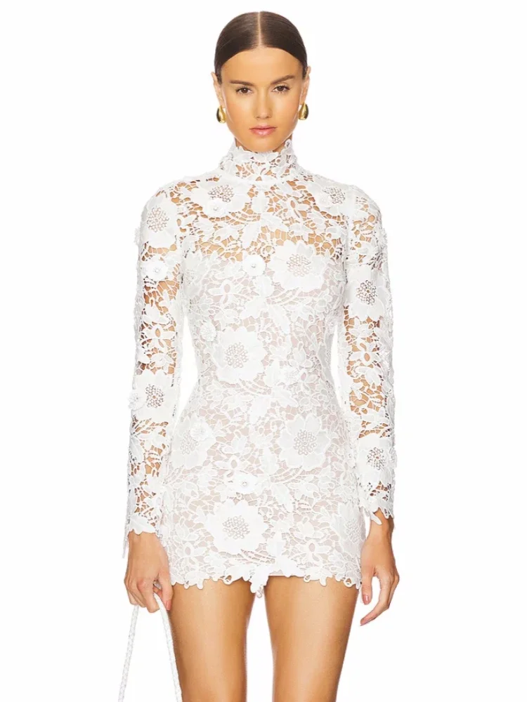 Sexy New Turtleneck Long Sleeve Lace Patchwork Mini Dress Women White Floral Bodycon Celebrity Elegant Evening Party Club Gowns
Sexy New Turtleneck Long Sleeve Lace Patchwork Mini Dress Women White Floral Bodycon Celebrity Elegant Evening Party Club Gowns