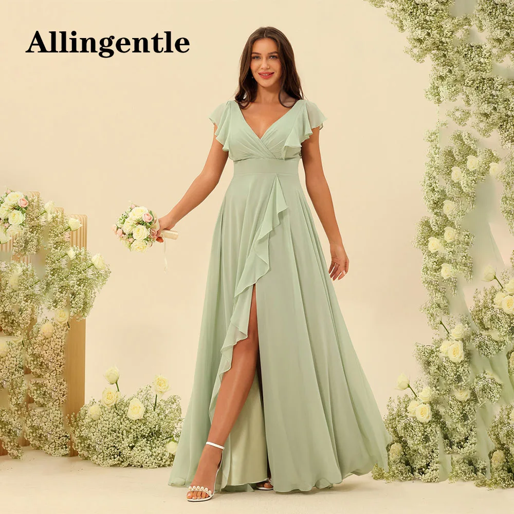 Allingentle Women's Chiffon Bridesmaid Dresses V-Neck with Ruffle Sleeves Long Formal Dresses Floor-Length Lace-up Customized
Allingentle Women's Chiffon Bridesmaid Dresses V-Neck with Ruffle Sleeves Long Formal Dresses Floor-Length Lace-up Customized