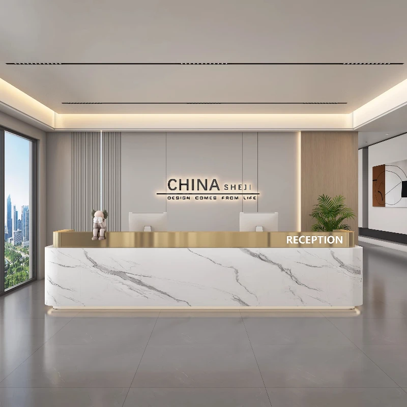 Welcome Elegant Reception Desk Office Sales Store High Quality Light Luxury Service Desks Design Customer Schreibtisch Furniture 
Welcome Elegant Reception Desk Office Sales Store High Quality Light Luxury Service Desks Design Customer Schreibtisch Furniture
