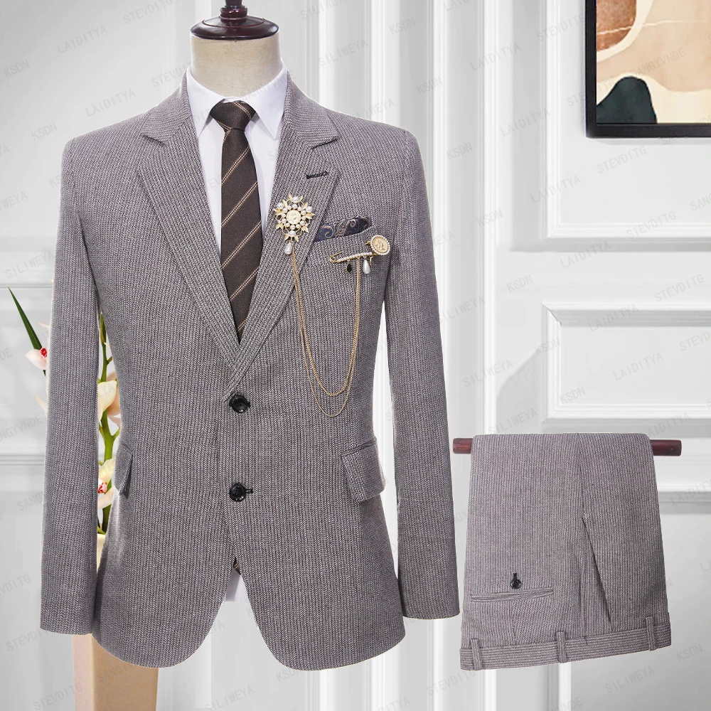 2023 New Men Summer Business Formal Linen Suits Brown And White Herringbone Slim Fit Groom Wedding Dress 2 Pcs Set Jacket Pants
2023 New Men Summer Business Formal Linen Suits Brown And White Herringbone Slim Fit Groom Wedding Dress 2 Pcs Set Jacket Pants