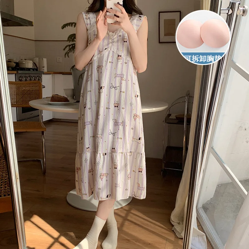 M-5XL Plus Size Summer Suspenders Sleeping Dress with Chest Pads Women's Sweet Cartoon V-Neck Casual Loose Thin Home Pajamas
M-5XL Plus Size Summer Suspenders Sleeping Dress with Chest Pads Women's Sweet Cartoon V-Neck Casual Loose Thin Home Pajamas