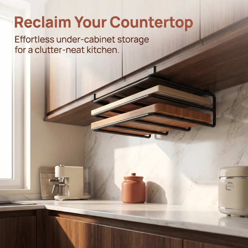 Under Cabinet Kitchen Hanging Organizer Rack with Hooks for Paper Towel Rags Cutting Board Pot Cover Storage
Under Cabinet Kitchen Hanging Organizer Rack with Hooks for Paper Towel Rags Cutting Board Pot Cover Storage