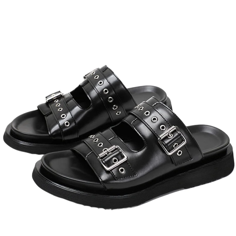Trendy Brand Slippers for Men's Summer Genuine Leather Rivets Metal Design for Motorcycle Sandals Thick Soled Anti Slip Sandals
Trendy Brand Slippers for Men's Summer Genuine Leather Rivets Metal Design for Motorcycle Sandals Thick Soled Anti Slip Sandals