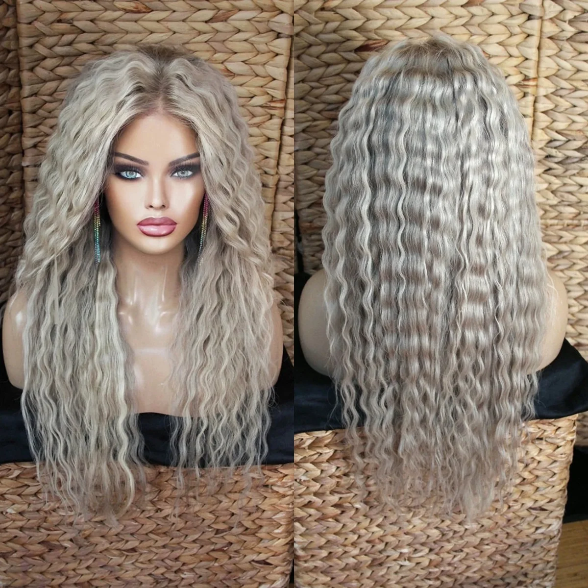 Афро-пепельно-серый блондин, длинный синтетический парик, глубокая волна, высокотемпературное волокно, кружево спереди, высокая смешанная плотность цвета для оформления парика
Афро-пепельно-серый блондин, длинный синтетический парик, глубокая волна, высокотемпературное волокно, кружево спереди, высокая смешанная плотность цвета для оформления парика