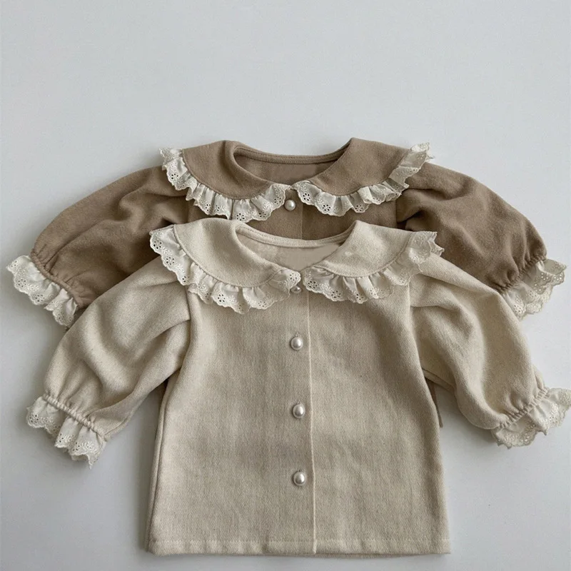 Baby Girls Spring Autumn Doll Shirt Lace Peter Pan Collar Long Sleeve Single Breasted Blouse Cute Versatile Kids Shirts
Baby Girls Spring Autumn Doll Shirt Lace Peter Pan Collar Long Sleeve Single Breasted Blouse Cute Versatile Kids Shirts