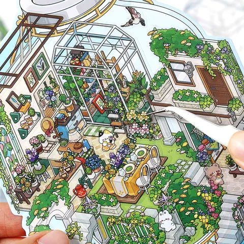Kawaii Deep Sea Home 3D DIY Landscape Sticker Pocket Cabin Scene Stacking Pasting Festival Birthday Gift for Kid Child 