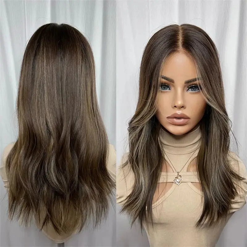 Stock Natural HD Lace Frontal Wig Brown with Small Thin Blonde Highlights Balayage Money Piece Top Grade Wig Synthetic Jewish
Stock Natural HD Lace Frontal Wig Brown with Small Thin Blonde Highlights Balayage Money Piece Top Grade Wig Synthetic Jewish