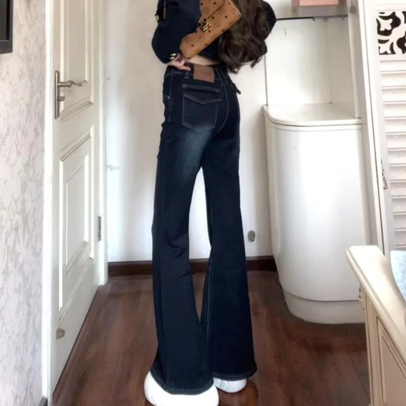 Women Dark Blue Retro Straight Leg Flared Jeans Girls Slim Fit Denim Trousers Lady Designer Casual Fashion Thin Pants
Women Dark Blue Retro Straight Leg Flared Jeans Girls Slim Fit Denim Trousers Lady Designer Casual Fashion Thin Pants