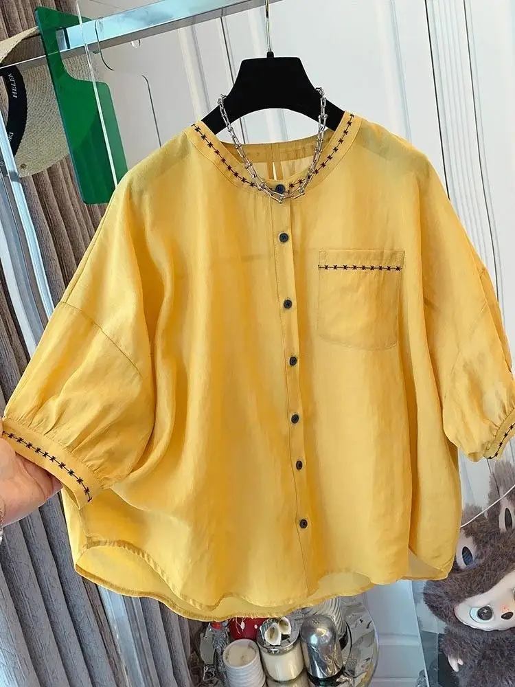 2026 Summer New Women Lenzing Tencel Embroidery Blouse Unique Cute Doll Shirt Youthful Beautiful Short Sleeve Casual Tops
2026 Summer New Women Lenzing Tencel Embroidery Blouse Unique Cute Doll Shirt Youthful Beautiful Short Sleeve Casual Tops