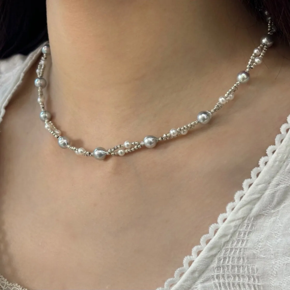 Akoya Silver Grey Pearl Jewelry Set 7-8mm & 3-4mm Freshwater Pearl Woven Necklace & Bracelet with 925 Silver for Women
Akoya Silver Grey Pearl Jewelry Set 7-8mm & 3-4mm Freshwater Pearl Woven Necklace & Bracelet with 925 Silver for Women