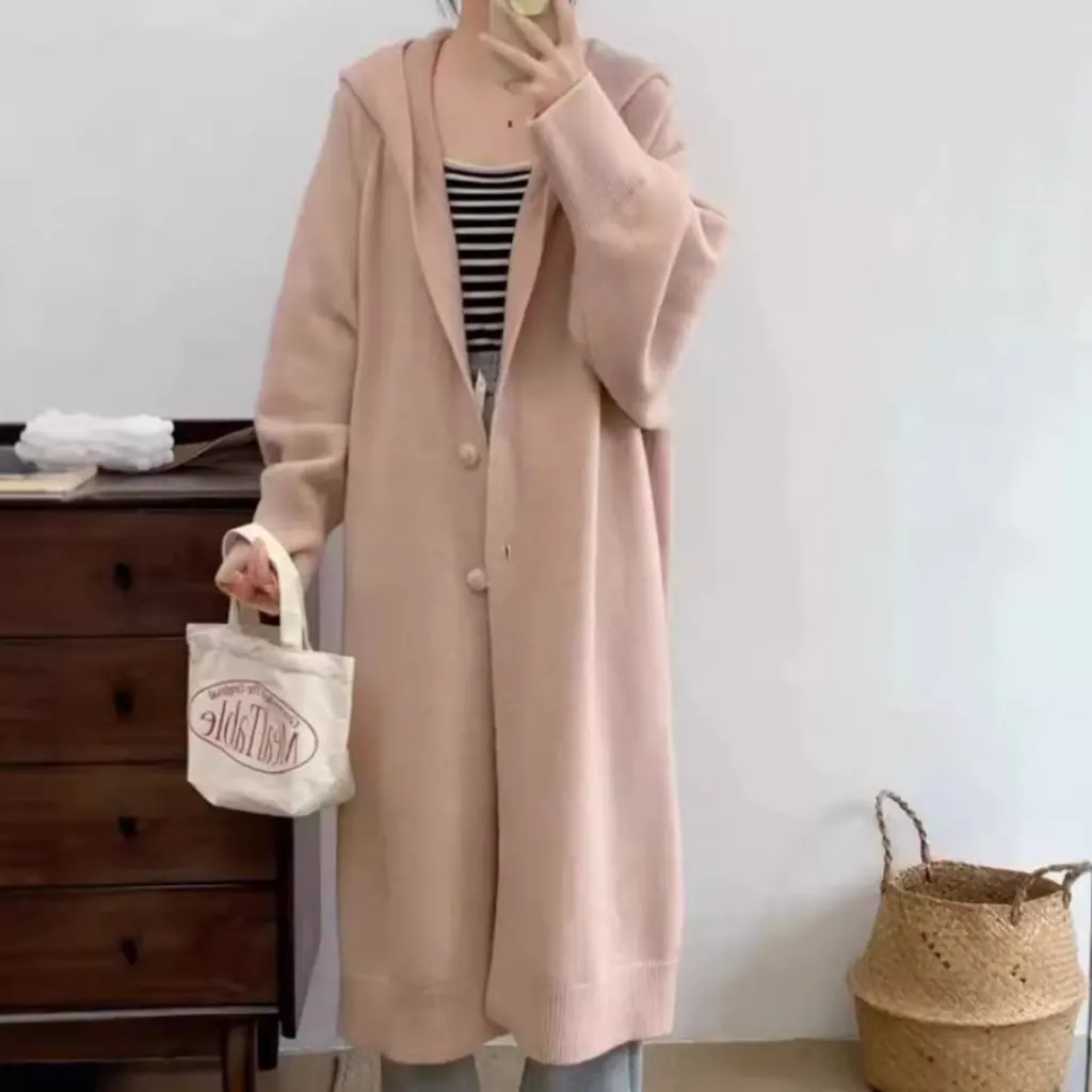 Women's Autumn Winter Hooded Long Knitted Cardigan Simple Solid Color French Style Lazy Casual Coat for Ladies
Women's Autumn Winter Hooded Long Knitted Cardigan Simple Solid Color French Style Lazy Casual Coat for Ladies