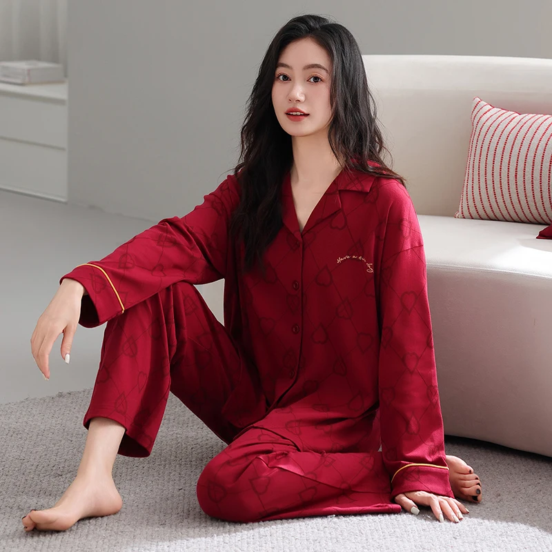 Big Size M-3XL Spring and Autumn 100% Cotton Pyjamas Female Turn-down Collar Long Sleeve Sleepwear
Big Size M-3XL Spring and Autumn 100% Cotton Pyjamas Female Turn-down Collar Long Sleeve Sleepwear