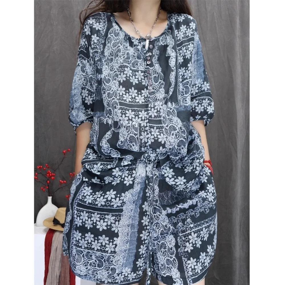 2026 Summer Ramie Printed Casual Stylish Short Set Loose Artistic Fashion Top + Short Two-piece Set XY20
2026 Summer Ramie Printed Casual Stylish Short Set Loose Artistic Fashion Top + Short Two-piece Set XY20