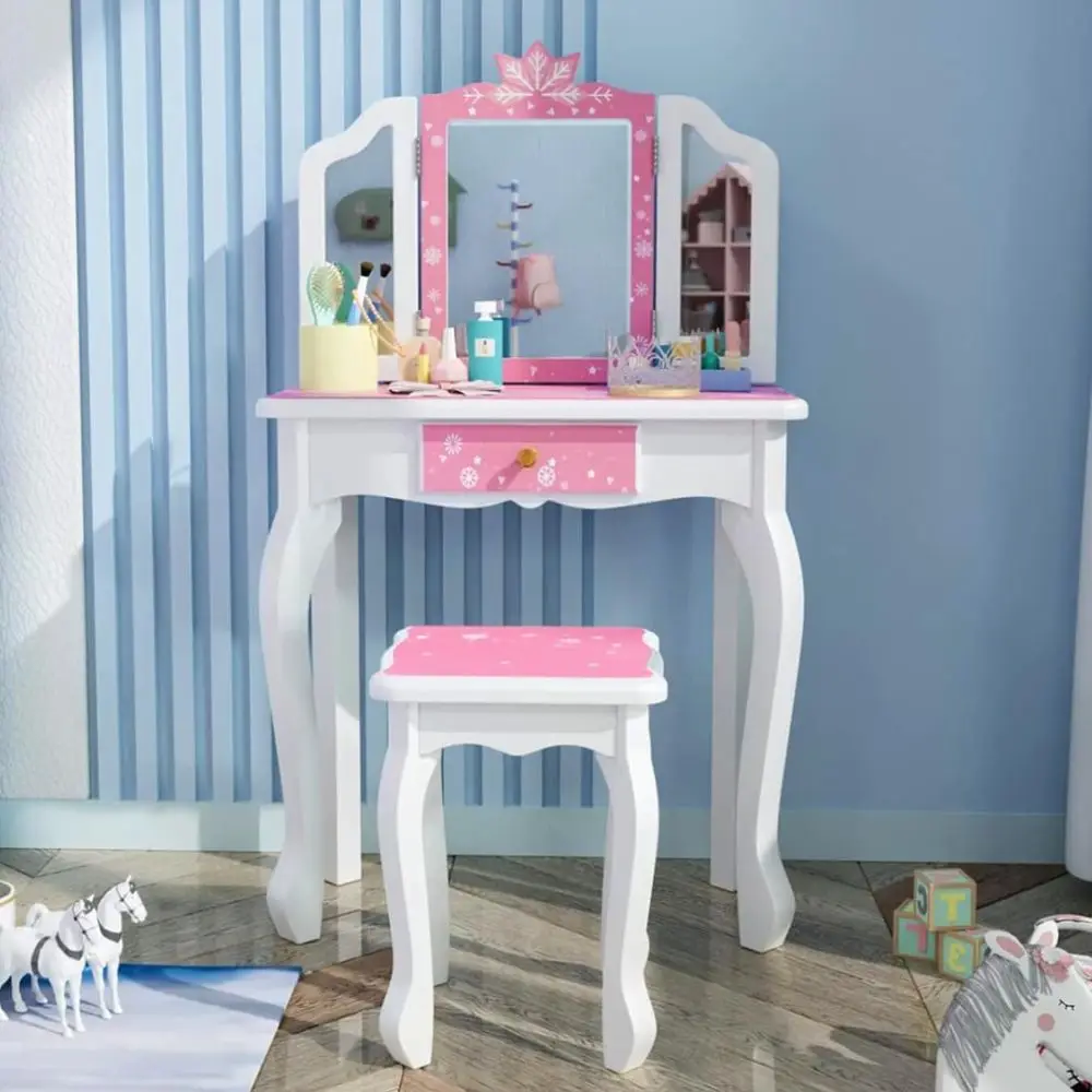 Children's Wooden Makeup Vanity Set with Stool, Large Mirror, Drawers, for Girls (Pink)
Children's Wooden Makeup Vanity Set with Stool, Large Mirror, Drawers, for Girls (Pink)