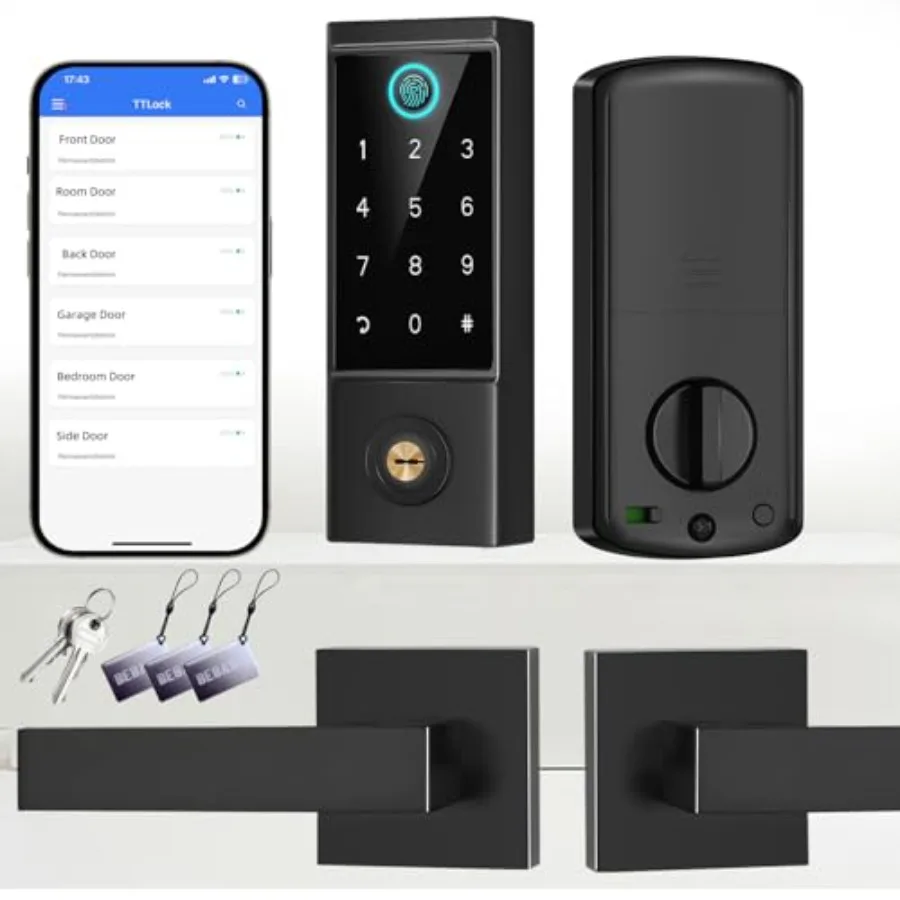 Control Fingerprint Lock with Handle Heavy Duty Smart Keyless Entry Front Door Lock Set Keypad Deadbolt with Lever
Control Fingerprint Lock with Handle Heavy Duty Smart Keyless Entry Front Door Lock Set Keypad Deadbolt with Lever