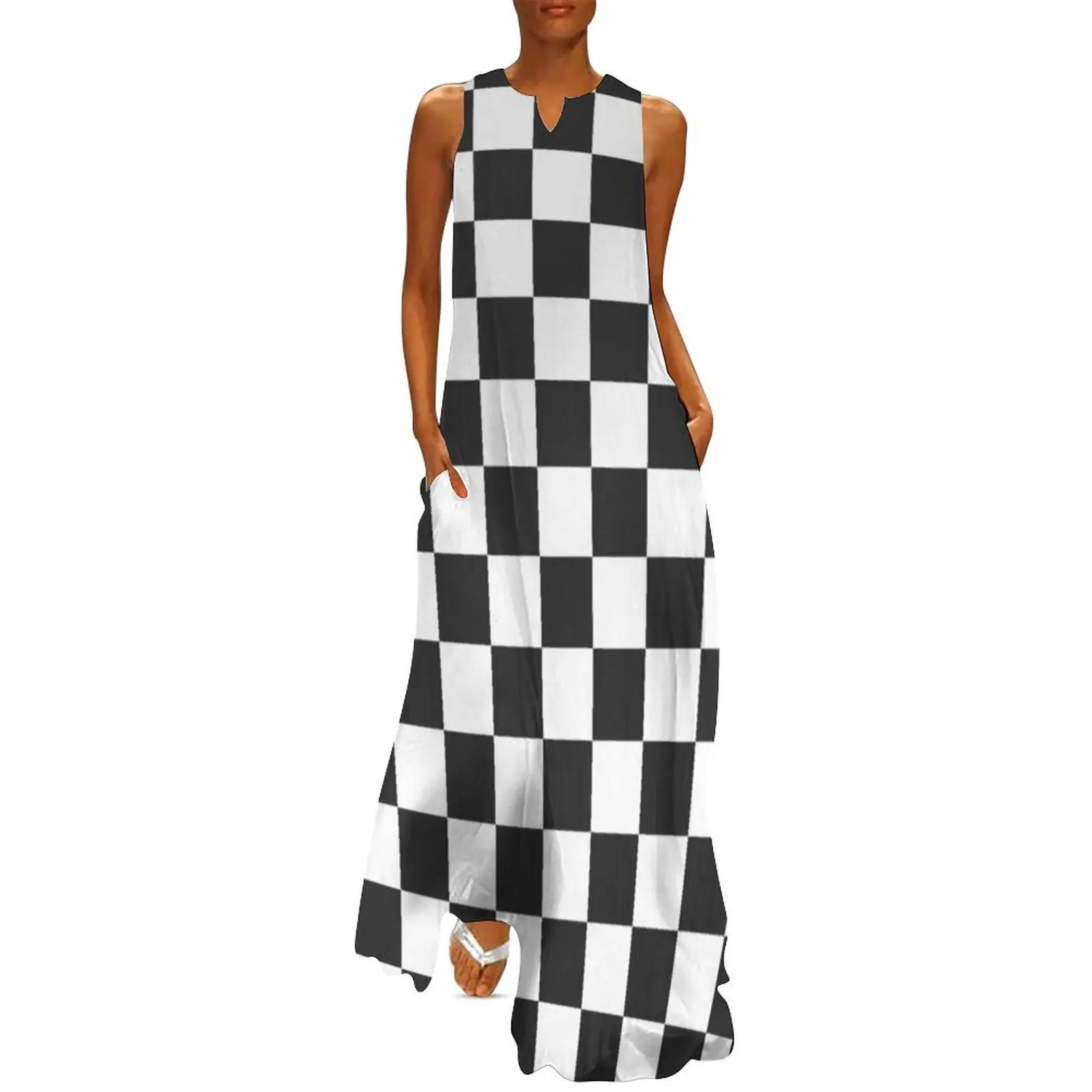 A Black and White Checkered Design Long Dress women party dresses dress women summer
A Black and White Checkered Design Long Dress women party dresses dress women summer