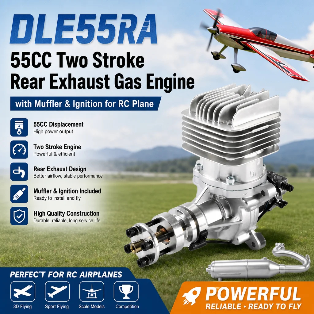 DLE55RA 55CC Two Stroke Rear Exhaust Gas Engine w/ Muffler&Ignition for RC Plane
DLE55RA 55CC Two Stroke Rear Exhaust Gas Engine w/ Muffler&Ignition for RC Plane