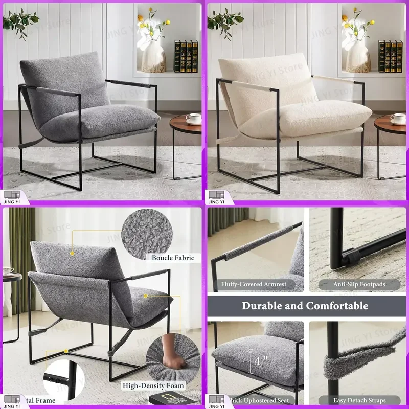 Modern Ergonomic Sling Lounge Chair with Metal Frame Boucle Fabric Cushions for Living Room Office Home Use Adjustable
Modern Ergonomic Sling Lounge Chair with Metal Frame Boucle Fabric Cushions for Living Room Office Home Use Adjustable
