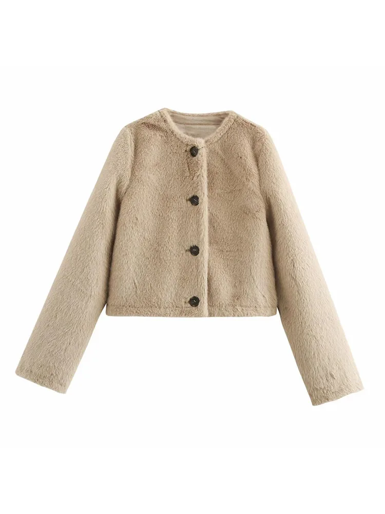 Женская осенне-зимняя новинка из искусственного меха, женская простая модная повседневная однобортная декоративная куртка с круглым вырезом, пальто
Женская осенне-зимняя новинка из искусственного меха, женская простая модная повседневная однобортная декоративная куртка с круглым вырезом, пальто