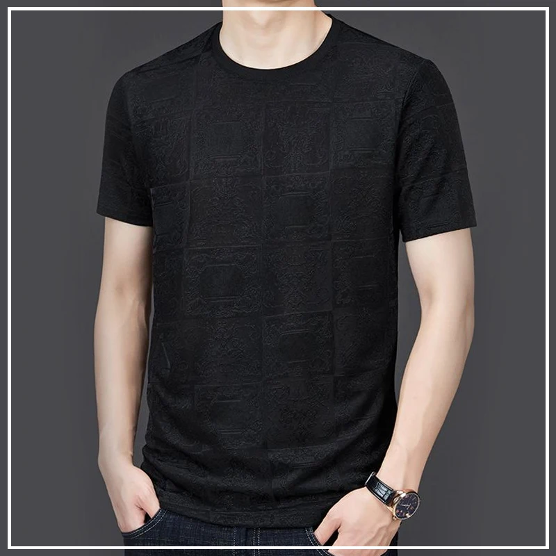 Summer Temperament Business Casual Versatile Fashion Round Neck Plaid Jacquard Loose Oversized Short Sleeved Ice Silk T-shirt
Summer Temperament Business Casual Versatile Fashion Round Neck Plaid Jacquard Loose Oversized Short Sleeved Ice Silk T-shirt