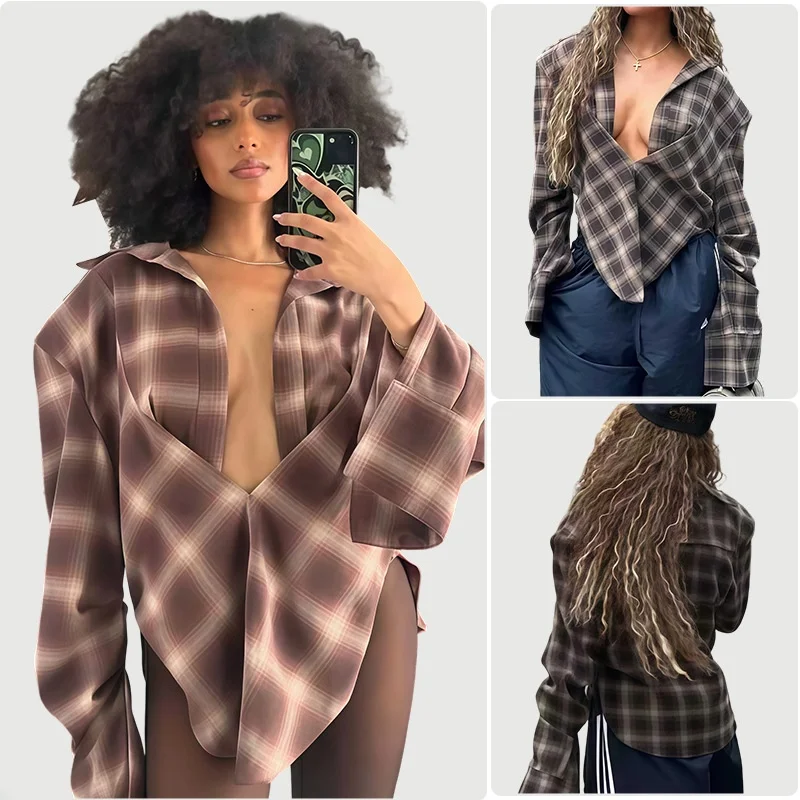 Women's Casual Long Sve irt Jaet Autumn New Loose Fit Polyester Fiber Thin Model Girl's Plaid Patterned Button up
Women's Casual Long Sve irt Jaet Autumn New Loose Fit Polyester Fiber Thin Model Girl's Plaid Patterned Button up