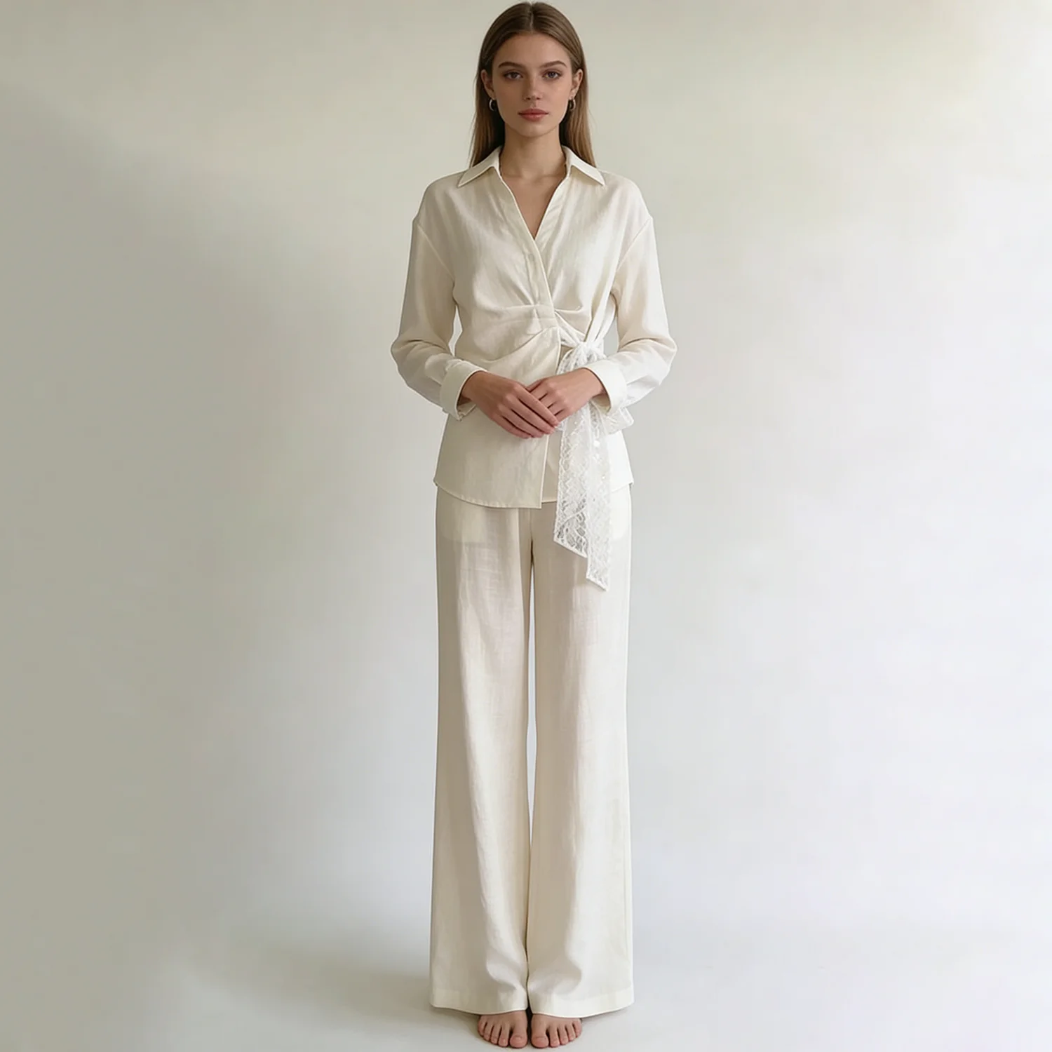 LIMO Elegant Women Two Piece Outfit, Wrap Front Blouse + High Waist Wide Leg Trousers, 2026 Fashion Suit
LIMO Elegant Women Two Piece Outfit, Wrap Front Blouse + High Waist Wide Leg Trousers, 2026 Fashion Suit