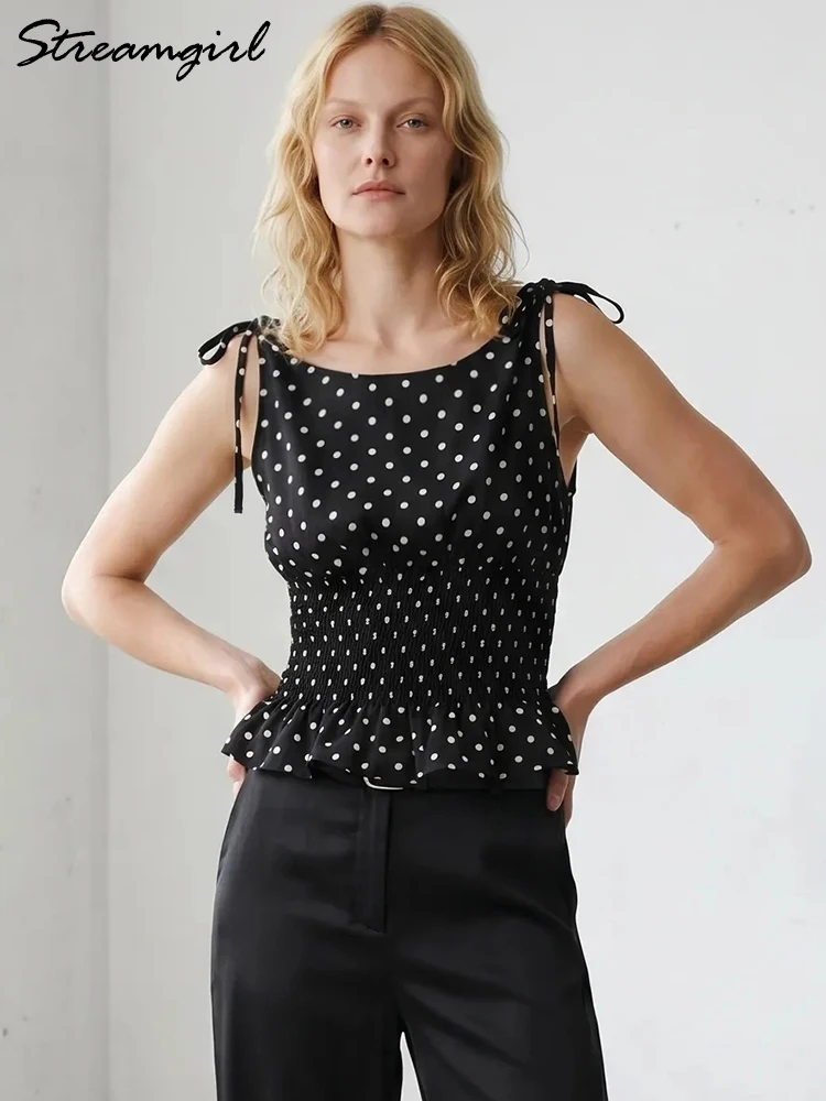 Streamgirl Polka Dot Blouse Sleeveless For Women Summer White Chiffon Tops Basic Polka Dots Print Lace Up Blouses Women Black
Streamgirl Polka Dot Blouse Sleeveless For Women Summer White Chiffon Tops Basic Polka Dots Print Lace Up Blouses Women Black