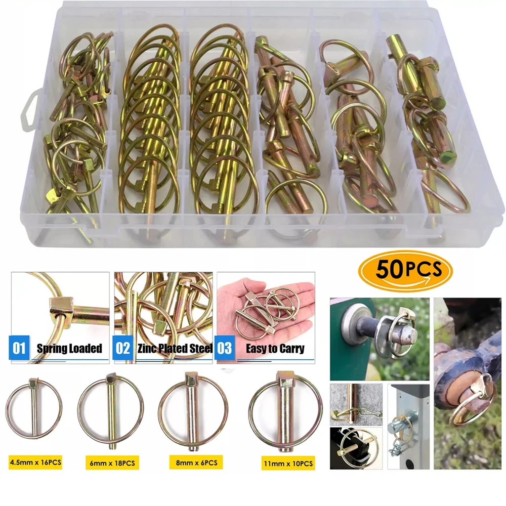 50pcs Lynch Pin Set Safety Linch Clip Fit Trailers Tractor Truck Mowers 4mm~11mm
50pcs Lynch Pin Set Safety Linch Clip Fit Trailers Tractor Truck Mowers 4mm~11mm