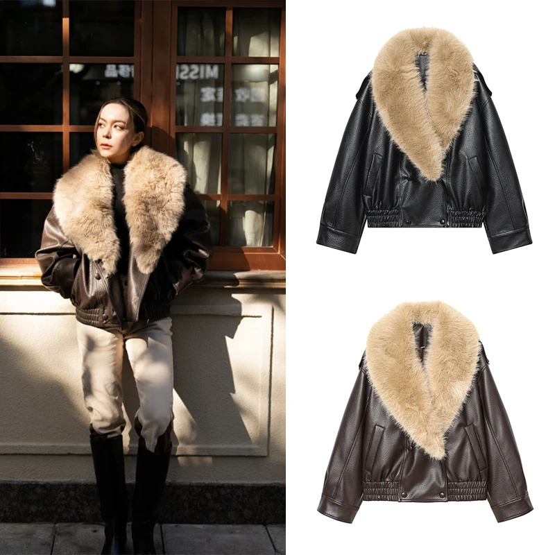 2026 New Women’s Loose Faux Leather Jacket with Fashionable Removable Big Fur Collar, Casual Warm Double-Breasted Top for Ladies
2026 New Women’s Loose Faux Leather Jacket with Fashionable Removable Big Fur Collar, Casual Warm Double-Breasted Top for Ladies