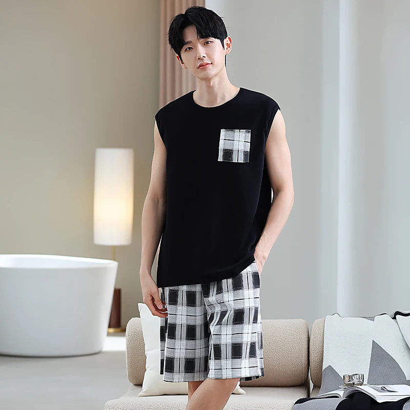 Summer L-5XL Men Pajama Set Knited Cotoon Vest Sleepwear Men's Clothing Male Sleeveless Homewear
Summer L-5XL Men Pajama Set Knited Cotoon Vest Sleepwear Men's Clothing Male Sleeveless Homewear
