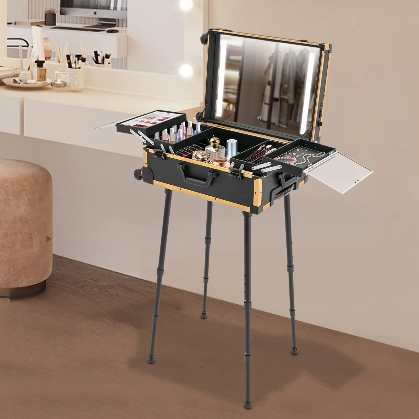 21" Professional Rolling Makeup Train Case with LED Lighted Mirror, Adjustable Height and Categorized Storage
21" Professional Rolling Makeup Train Case with LED Lighted Mirror, Adjustable Height and Categorized Storage