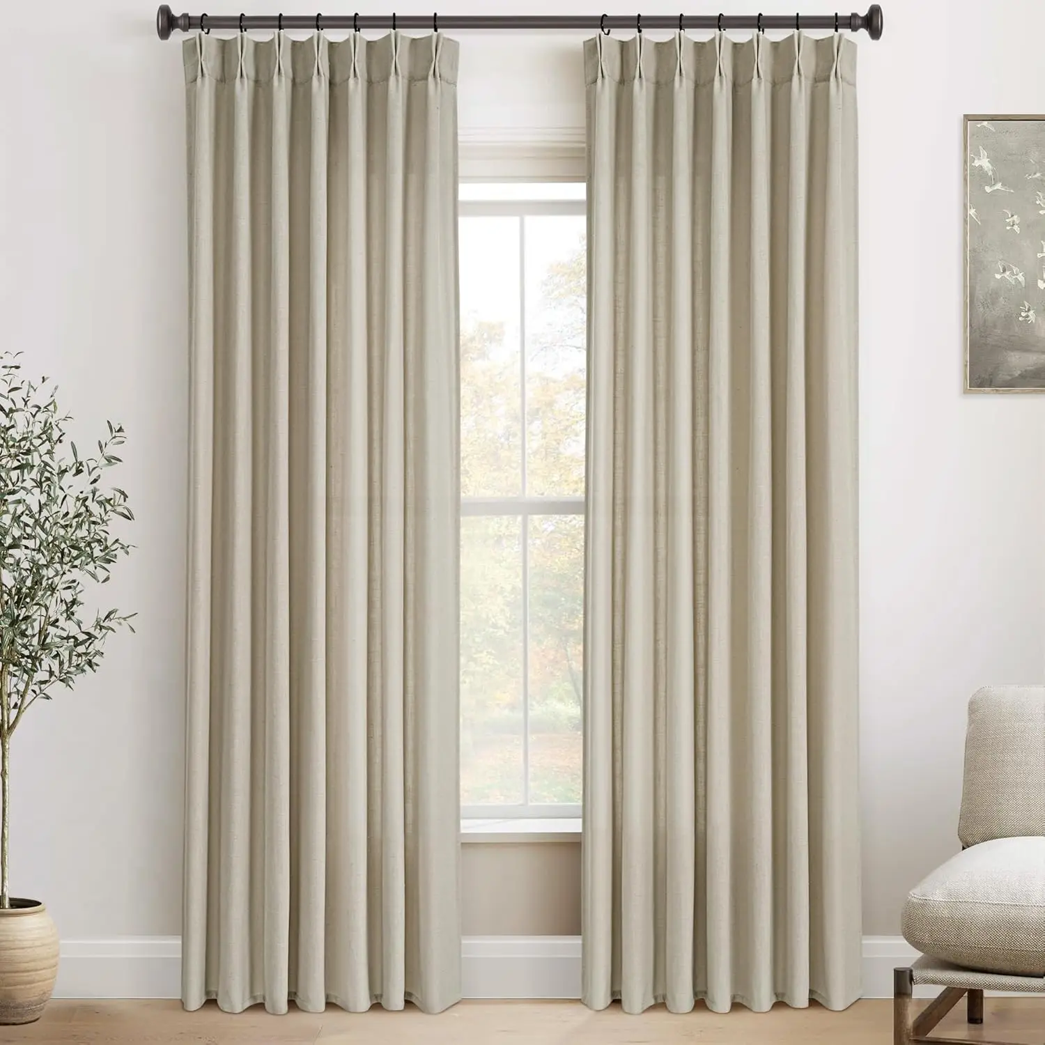 Linen Curtains 108 Inch Length 2 Panels Light Filtering Semi Sheer Pleated Drapes for Living Room Neutral Rustic Texture
Linen Curtains 108 Inch Length 2 Panels Light Filtering Semi Sheer Pleated Drapes for Living Room Neutral Rustic Texture
