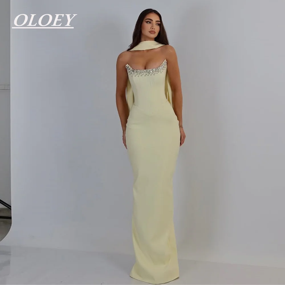OLOEY Modest Yellow Mermaid Prom Party Dress with Scarf Floor Length Crystals Neck Evening Gown Customized فستان بيكو
OLOEY Modest Yellow Mermaid Prom Party Dress with Scarf Floor Length Crystals Neck Evening Gown Customized فستان بيكو