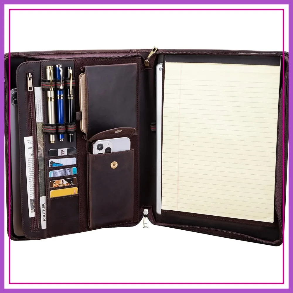 Handmade Leather Portfolio with Front Pocket, Zippered Padfolio for 13" Tablet & 8.5x11" Notepad, Professional Work Organizer
Handmade Leather Portfolio with Front Pocket, Zippered Padfolio for 13" Tablet & 8.5x11" Notepad, Professional Work Organizer