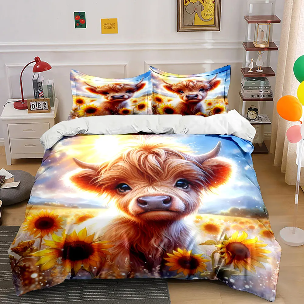 Calf and Sunflowers in Golden Sunlight Pattern Duvet Cover Set Digital Print Colorful Polyester Bedding with Zipper Closur
Calf and Sunflowers in Golden Sunlight Pattern Duvet Cover Set Digital Print Colorful Polyester Bedding with Zipper Closur