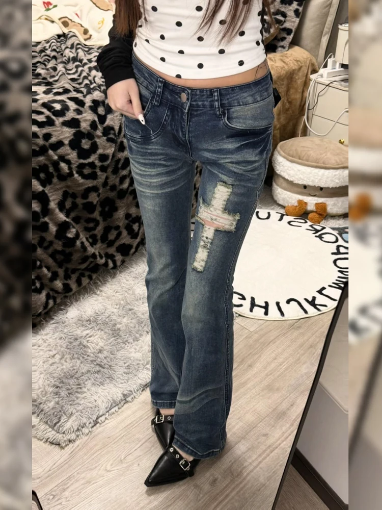 Retro Washed American Hot Girl Design Denim Jeans Women Summer Double Layer Pocket Cross Hole Micro Flared Pants
Retro Washed American Hot Girl Design Denim Jeans Women Summer Double Layer Pocket Cross Hole Micro Flared Pants