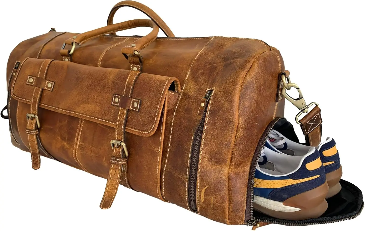 Distressed Tan 28 Inch Leather Duffle Bag for Men and Women Travel Overnight Weekend Sports Gym Holdall
Distressed Tan 28 Inch Leather Duffle Bag for Men and Women Travel Overnight Weekend Sports Gym Holdall