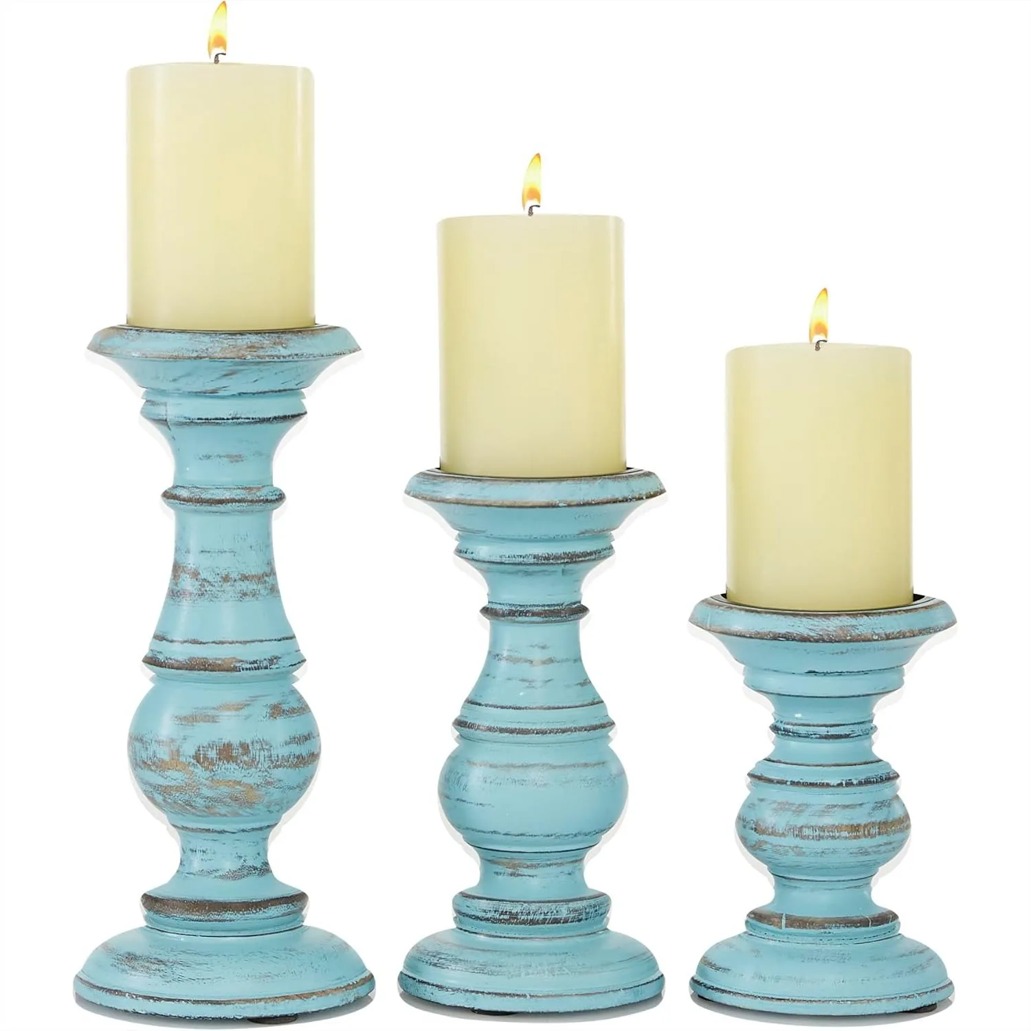 Set of 3 Distressed Light Blue Mango Wood Candle Holders, 6-10 Inch Pillar Candle Stands for Home Decor
Set of 3 Distressed Light Blue Mango Wood Candle Holders, 6-10 Inch Pillar Candle Stands for Home Decor