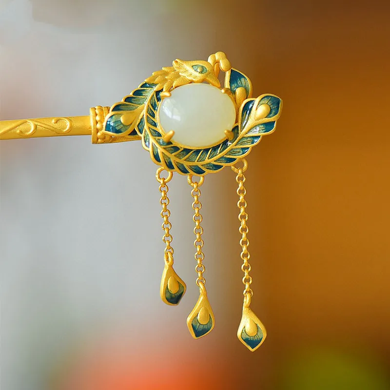 Hetian Jade Hairpin Phoenix Nirvana Gold-Plated Tassel Hairpin Ancient Style Hairpin Hanfu Hairpin for Women Super Fairy Gold-Pl
Hetian Jade Hairpin Phoenix Nirvana Gold-Plated Tassel Hairpin Ancient Style Hairpin Hanfu Hairpin for Women Super Fairy Gold-Pl