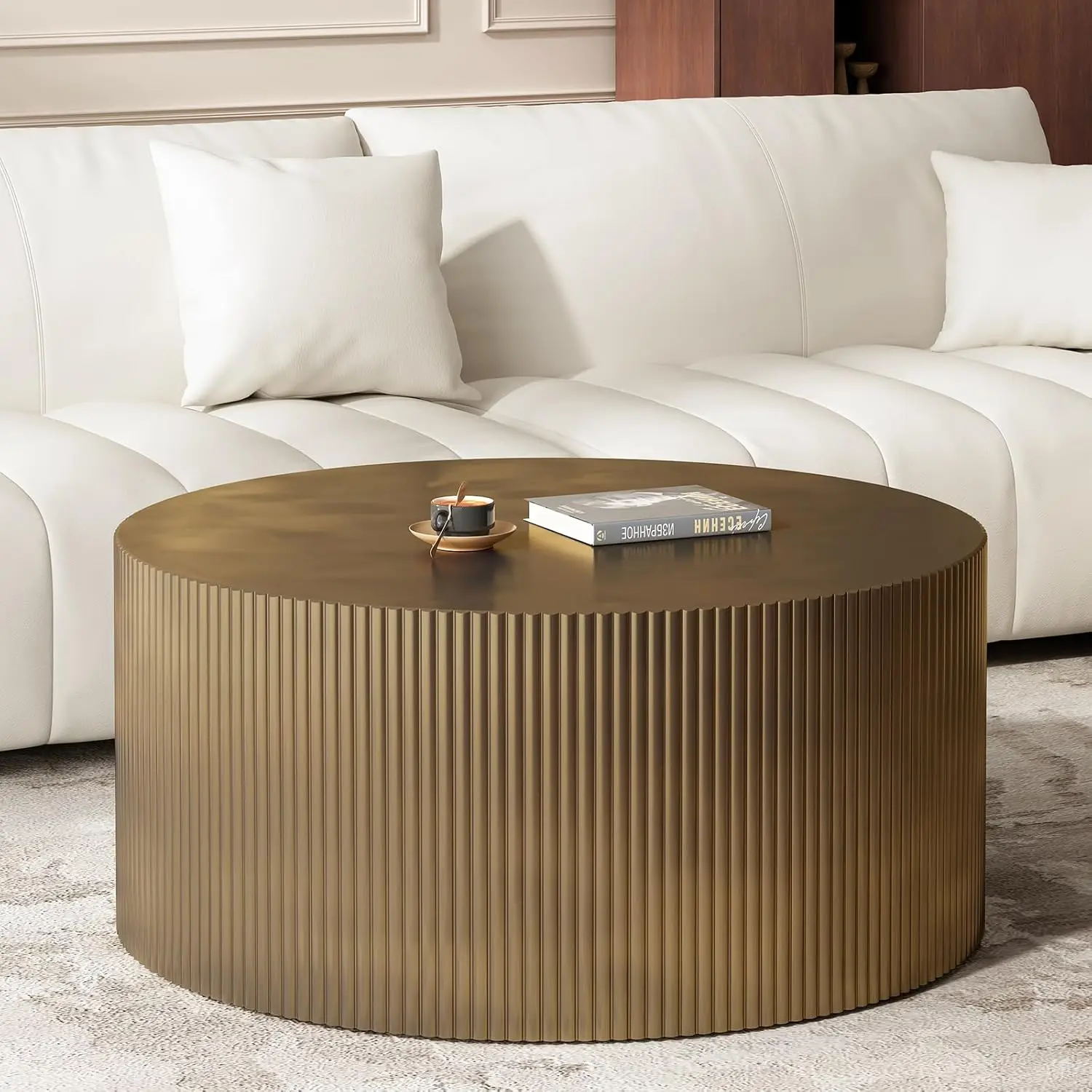 35.83" Gold Round Coffee Table, Minimalist Wave Stripe Modern Round Table, Drum Circle Coffee Tables For Living, Customized
35.83" Gold Round Coffee Table, Minimalist Wave Stripe Modern Round Table, Drum Circle Coffee Tables For Living, Customized