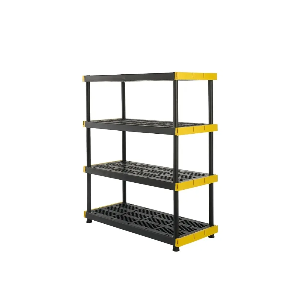 Black & Yellow, 4-Tier Heavy Duty Plastic Storage Shelving Unit, 200lbs/shelf (55"H x 48"W x 20"D), for Garage, Customized
Black & Yellow, 4-Tier Heavy Duty Plastic Storage Shelving Unit, 200lbs/shelf (55"H x 48"W x 20"D), for Garage, Customized