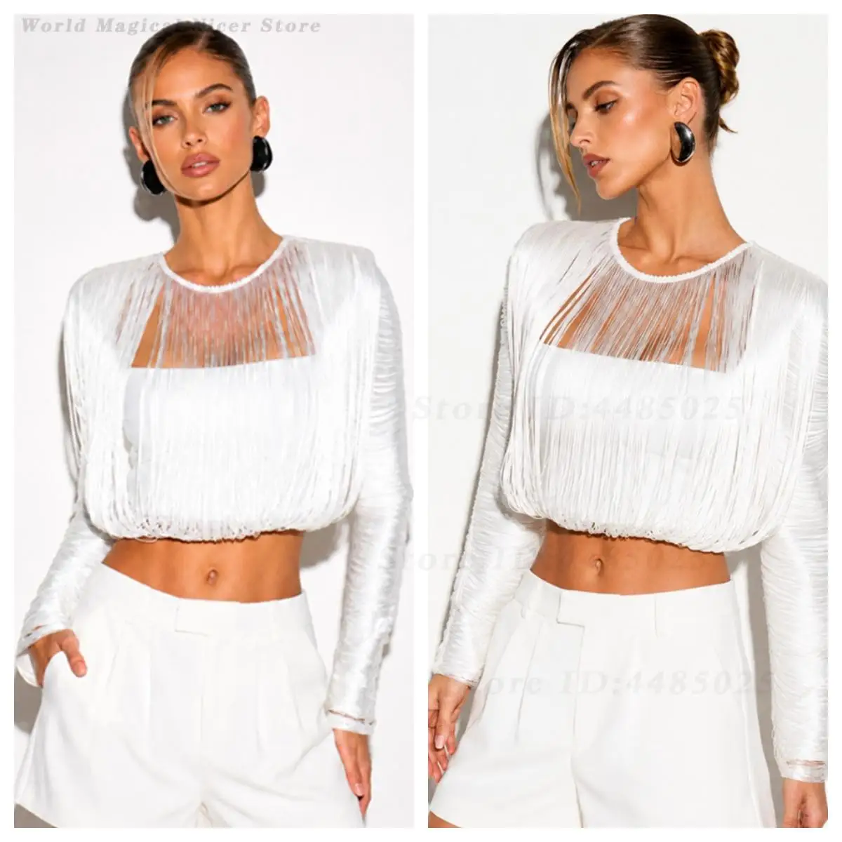 White Fringe Bandage Long Sleeve Top for Women Slim Bodycon European Style Elegant Party Nightclub Bar Cocktail Outfit Blouse
White Fringe Bandage Long Sleeve Top for Women Slim Bodycon European Style Elegant Party Nightclub Bar Cocktail Outfit Blouse