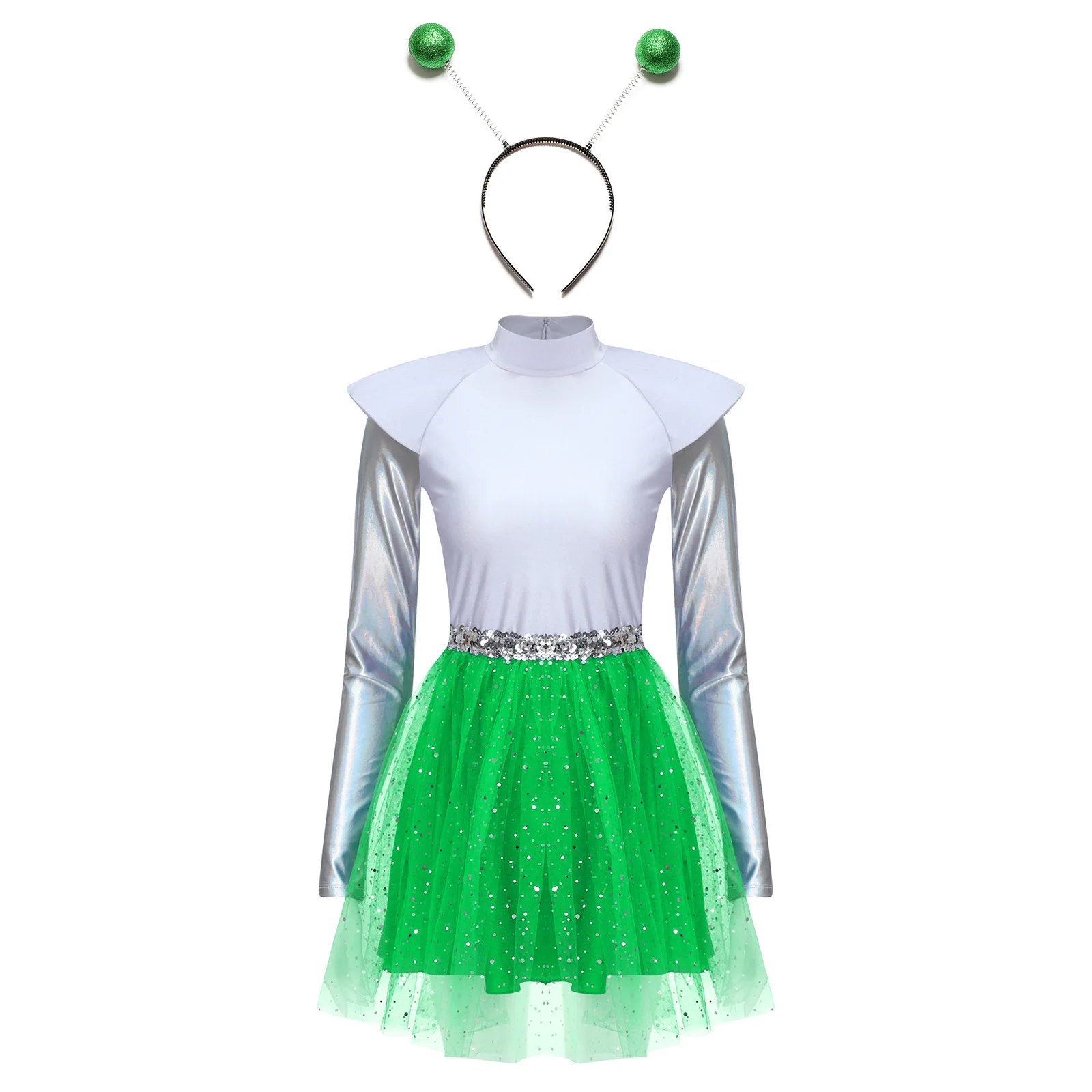 Women Metallic Astronaut Alien Tulle Dress Costume Space Cadet Gown Halloween Cosplay Party Dress-up Robot Space Role Play Set
Women Metallic Astronaut Alien Tulle Dress Costume Space Cadet Gown Halloween Cosplay Party Dress-up Robot Space Role Play Set