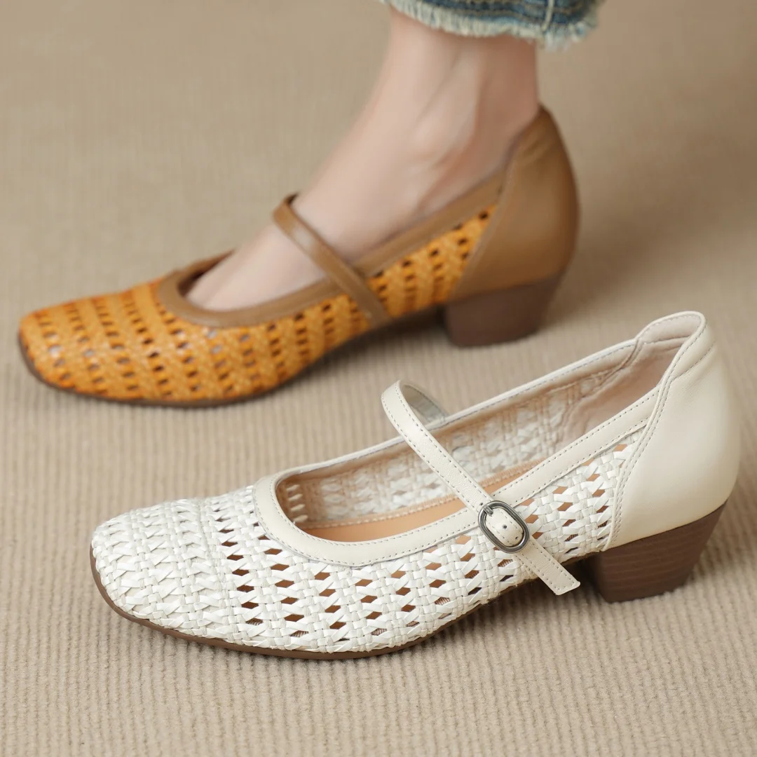danxuefei women's sheepskin braided PU leather patchwork Mary Jane pumps summer breathable pumps 4cm thick med heel heels shoes
danxuefei women's sheepskin braided PU leather patchwork Mary Jane pumps summer breathable pumps 4cm thick med heel heels shoes