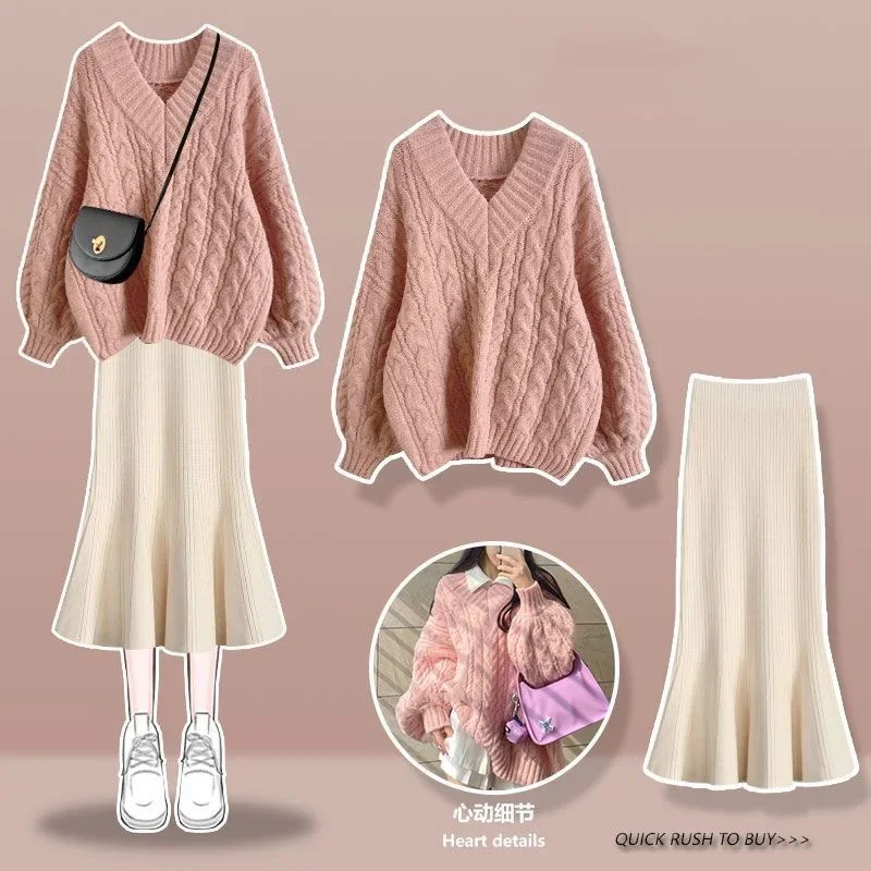 Spring Autumn Knitwear Matching Sets for Women Casual Loose V-Neck Knit Tops Mermaid Skirt 1 or Two Piece Suits Sweater Outfits
Spring Autumn Knitwear Matching Sets for Women Casual Loose V-Neck Knit Tops Mermaid Skirt 1 or Two Piece Suits Sweater Outfits